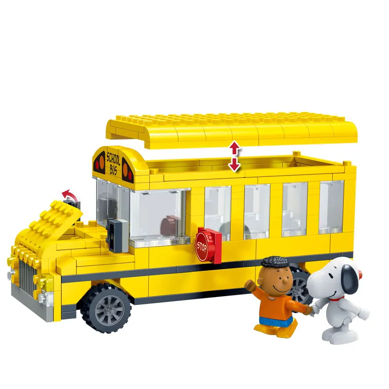 BanBao 7506 Горячие IP Snoopy арахис DIY школьные автобусы автомобили пластиковые