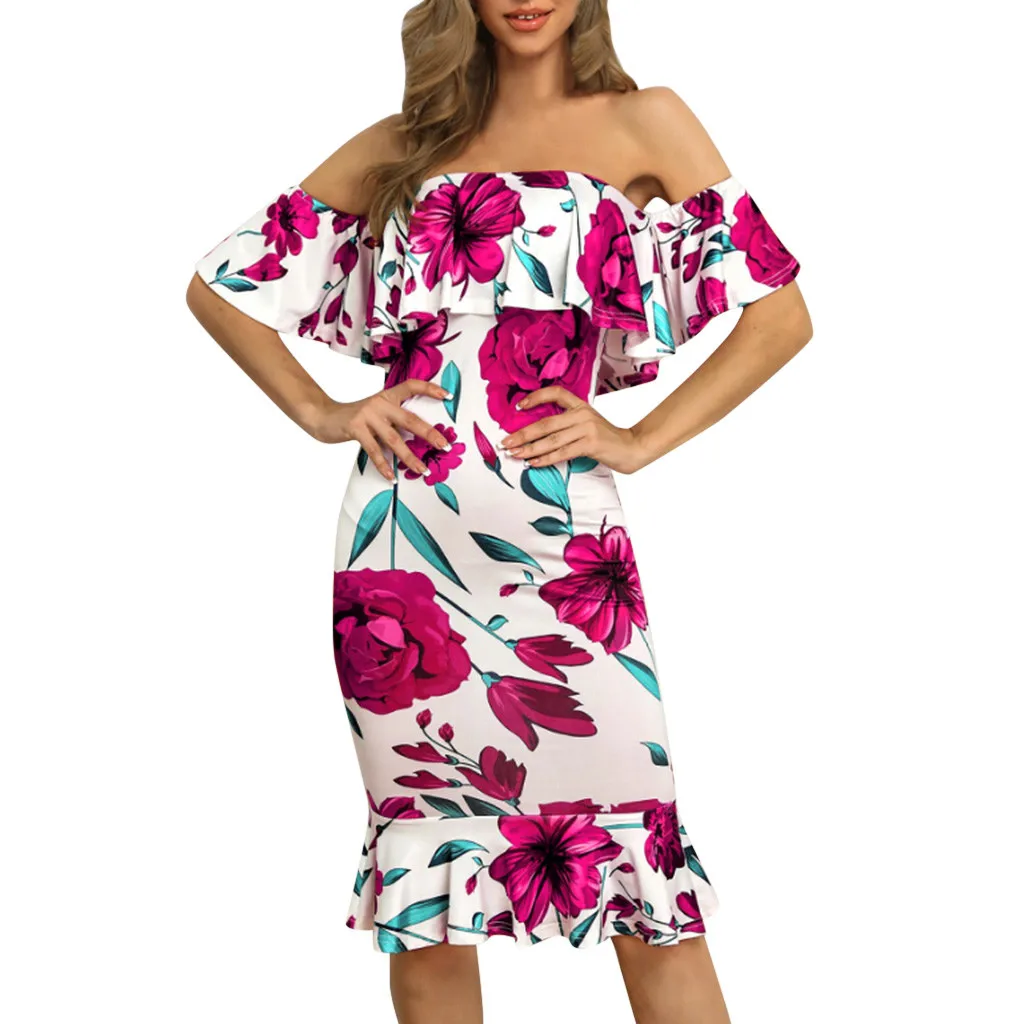 Женское летнее платье с принтом красной розы 2020 элегантное белое наклонным