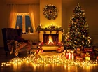 Фон для фотографирования с изображением рождественских елкой подарками и Фоны для Семья вечерние фотостудии распечатанный на компьютере с Рождественские огни в помещении фотостудии XT-7299