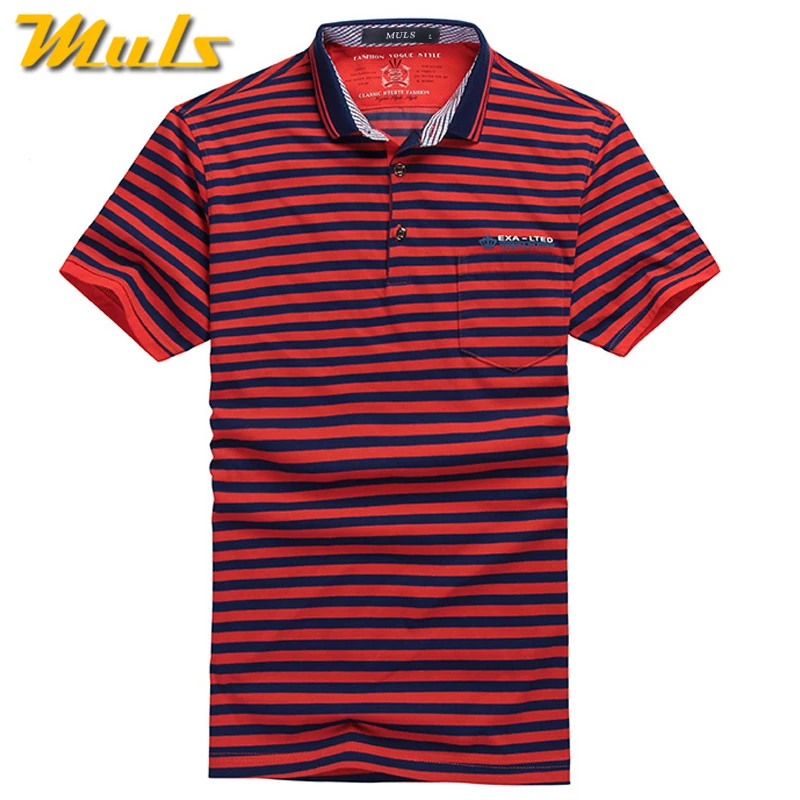 Летние полосатые рубашки поло мужчин с короткими рукавами хлопок трендовый