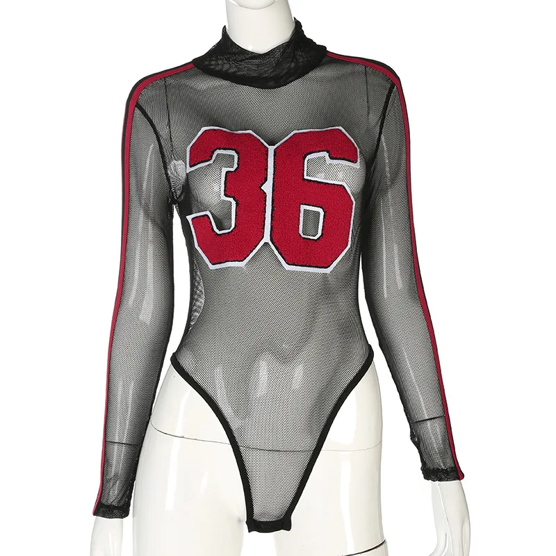 2018 модные женские туфли письмо сетки боди Леди с длинным рукавом дно Комбинезоны