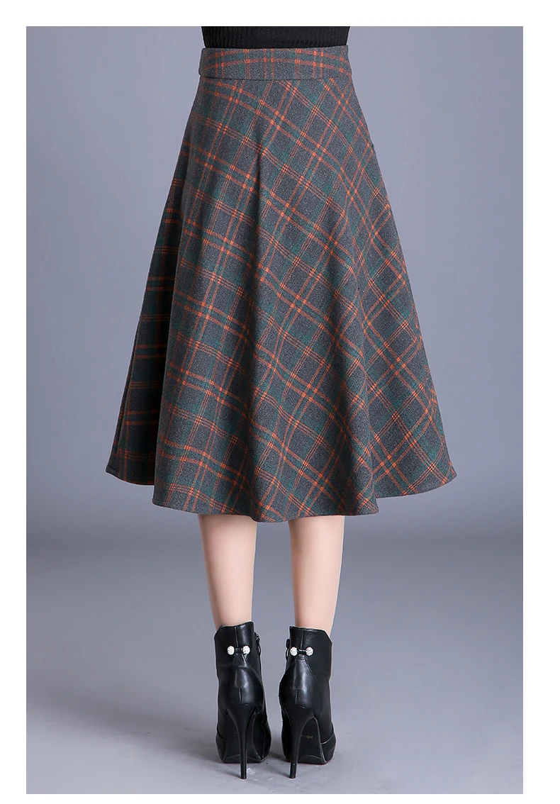 Осень Зима Толстая вязаная юбка Kilt Женская A Linie A shape большой подол миди юбки клетчатые плиссированные Biiger большие юбки