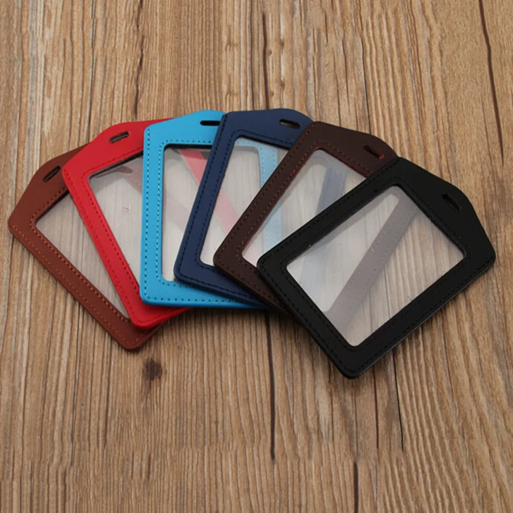 

PU Leather ID Badge Case Bank Credit Card Holders ID Badge Holders Accessories Clear and Color Border Lanyard Holes FreeShipping