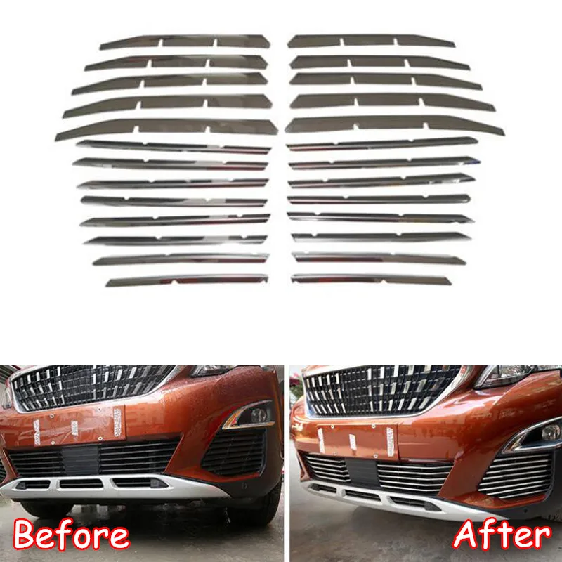 

JXKaFa Stainless Steel Car Accessories For Peugeot 3008 3008GT 2016-2018 Car Front Grill Grille Trim Fog Light Down Car Styling