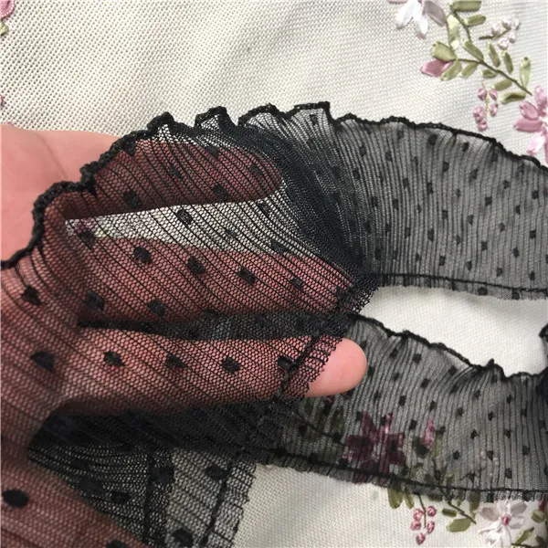 Кружевная отделка в горошек белый/черный материал с оборками для манжет на талии