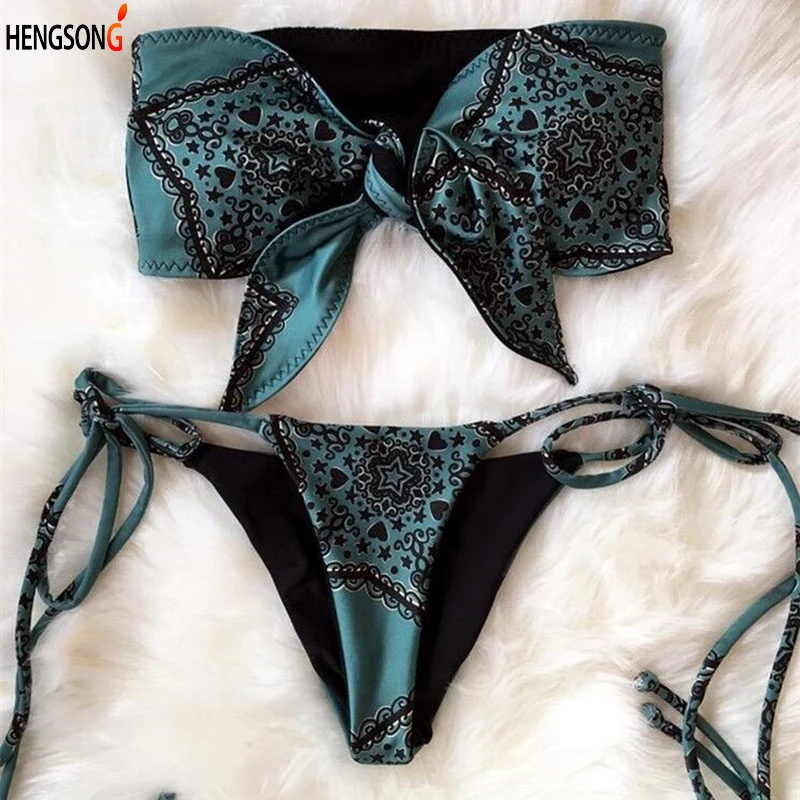 Женский купальник с принтом милый бюстгальтер бантом + соблазнительный