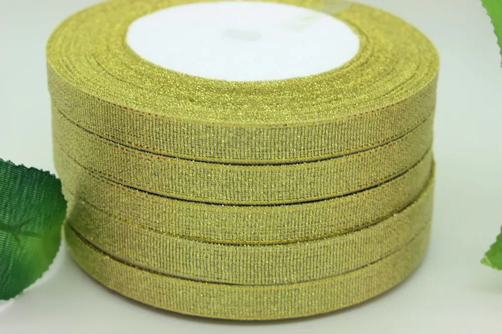 Металлическая лента с золотистыми и серебристыми блёстками 5 рулонов/партия 3/8 г.