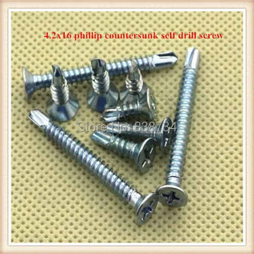 

100pcs Phillip countersunk 4.2*16 carbon steel white zinc coated self drilling screw