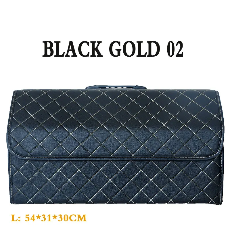 Black gold 02 Автомобильная мульти-карманная сумка-Органайзер для багажника игрушки контейнер для еды сумки кожа Большая емкость складная сумка для хранения багажник укладка и аккуратность - Название цвета: Black gold 02