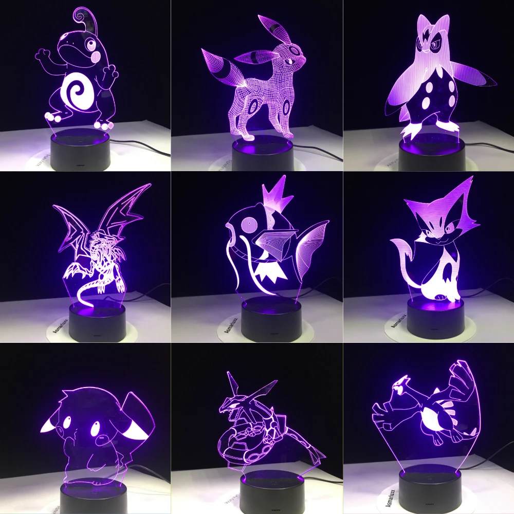 Новый светодиодный 3d светильник Pokemon Go Mimikyu Ho Oh Purrloin Magikarp Raikou Rayquaza prinplap Politoed lugia