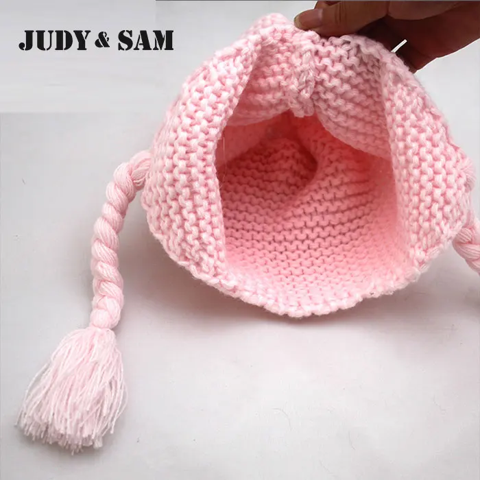 Judy&Sam Girls Winter Fur Pompom Hat Wool Knitted Bomber Hat Crochet Baby Hats Boys Beanie Caps with Real Fur Pompon