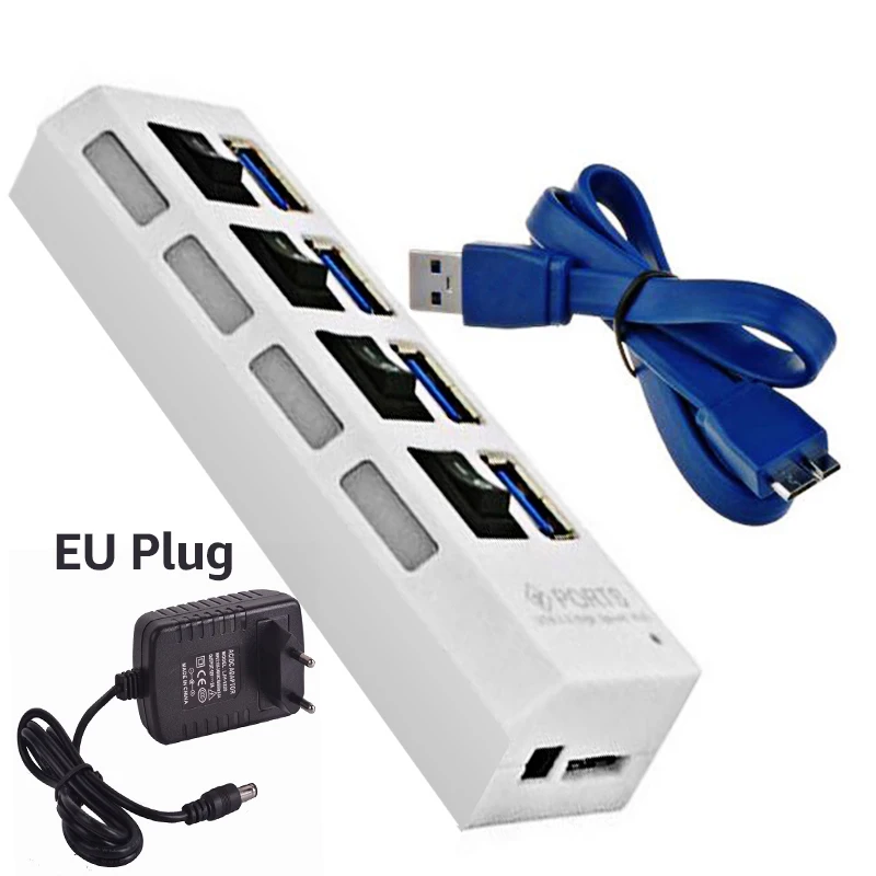 IMice usb-хаб 3,0 с адаптером питания 4 порта USB 3,0 концентратор Супер Скоростной USB разветвитель 7 портов Вкл/Выкл Переключатель ЕС вилка концентраторы для ноутбука - Цвет: EU plug white 4 port