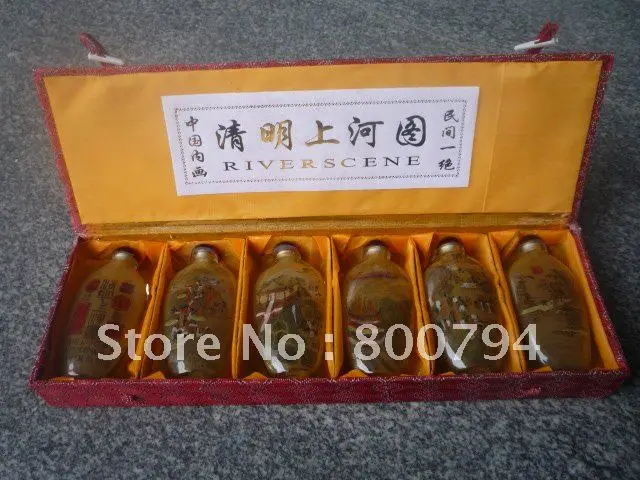 Красивый набор из старого стекла с внутренней окраской бутылки Риверсайд сцены