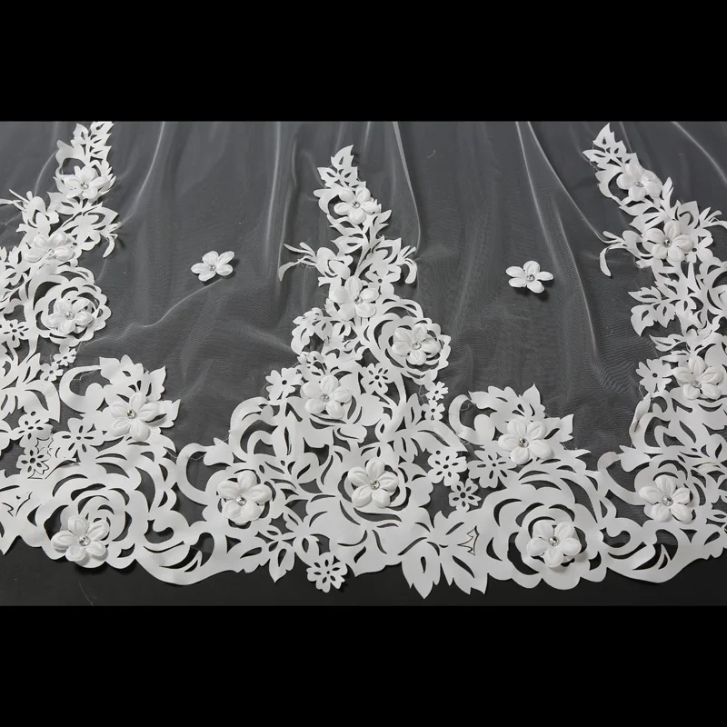 New Nature White Wedding Veil 3x3.5M Long Appliques Mantilla Cathedral Bridal Accessories Veu De Noiva Real Photos | Свадьбы и