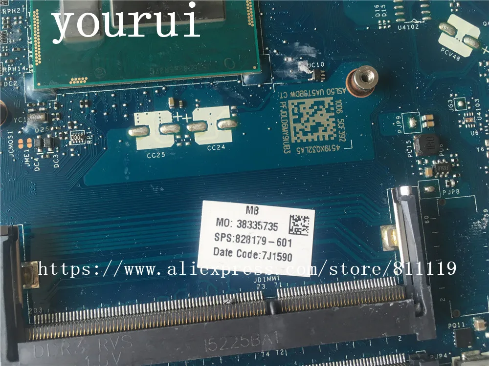 Yourui для материнская плата HP 15-AC 828179-001 828179-601 AHL50/AHL52 LA-C701P с i3-5005u Процессор полностью