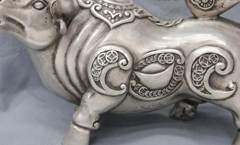 China Fengshui Copper Silver Zodiac Year Animal RuYi Wealth Bull Ox Oxen Statue | Дом и сад