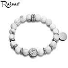 Браслет RUIMO из нержавеющей стали 316L с бусинами для тай-Цзи, белый бирюзовый говлит натуральный камень, эластичные браслеты и браслеты