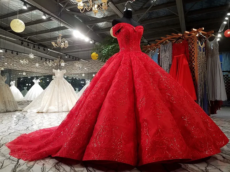 CloverBridal высокого качества 50 см Поезд из бисера с кружевной аппликацией ruched с открытыми плечами сверкающих бальный наряд красный торжественное платье