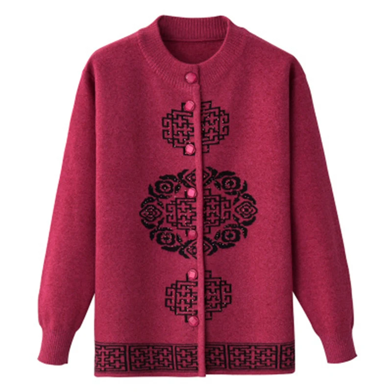 Spring Chinese Style Embroidered O-Neck Knitted Sweater Ladies Autumn Long Sleeve Plus Size 5XL Cardigan F369 |