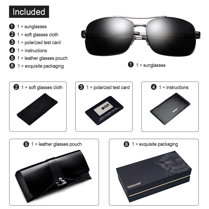 

VEGOOS Sports Sunglasses Men Polarized UV400 Filter Glare Fashion Square Style Metal Frame for Outdoor Driving Fishing #3073