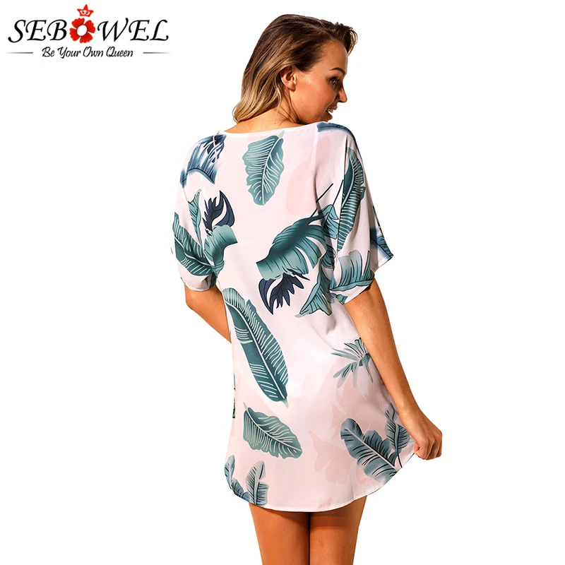 SEBOWEL Галстук Узел красный цветочный пляжное платье 2019 Летняя женская пляжная