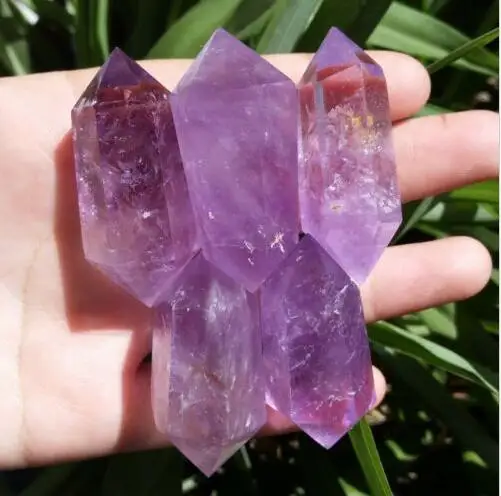 

5 pcs new arrival 100% natural amethyst crystal small double pointy wand