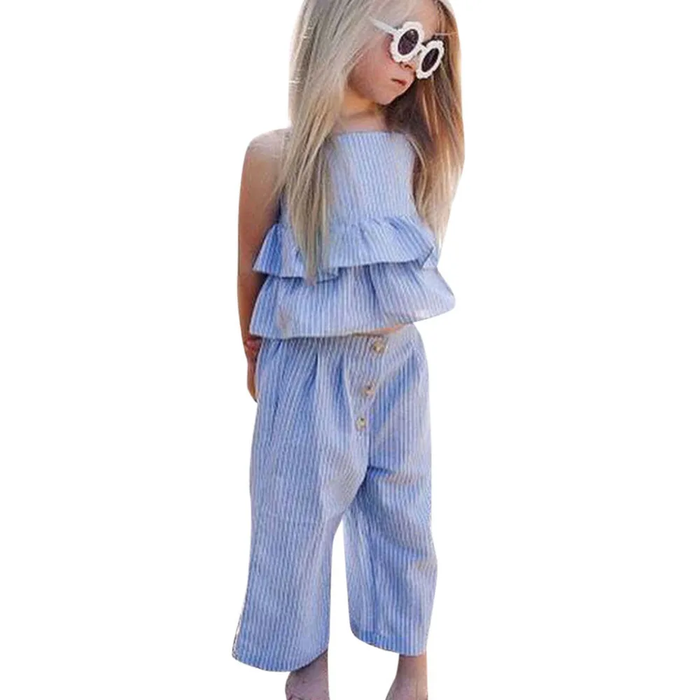 Комплекты одежды для девочек хлопковая Повседневная модная одежда полосатый топ