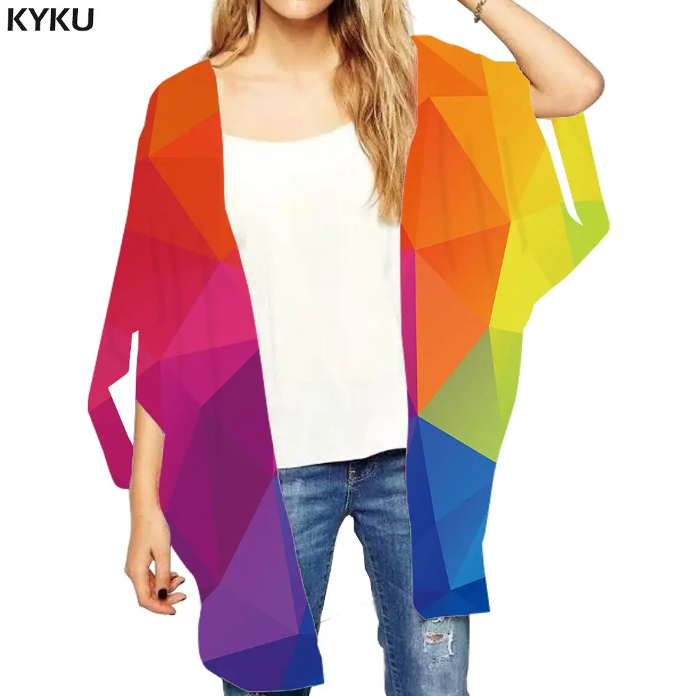 Blouse 05 KYKU настроить свободное кимоно Для женщин самодельные картины шаль 3d печати открыть простроченная блузка пикантные Для женщин s Костюмы рукав "летучая мышь" летние топы - Цвет: Blouse 05