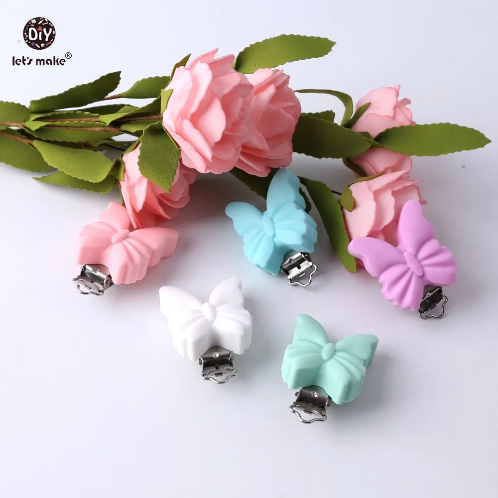 Let's Make Baby Teether 1pc Butterfly Pacifier Clip Stainless Steel Food Grade Silicone DIY Chain Teething Toys | Мать и ребенок