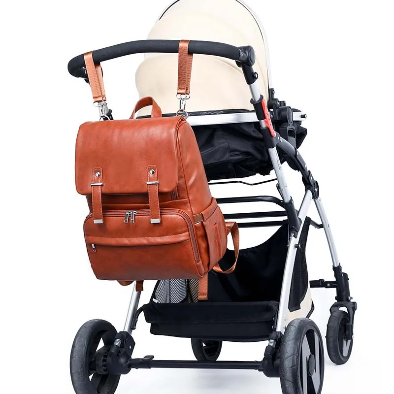 

Multifunctional large capacity backpack milk dad bag portable baby care bag baby stroller diaper bag pu leather leisure storage