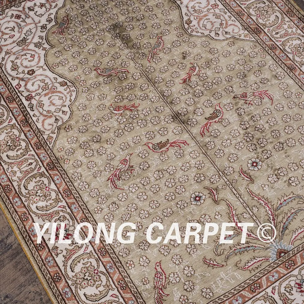 YILONG 2 75 'x 4' Тебриз шелковый ковер бежевый выгодный ручной работы Изысканные
