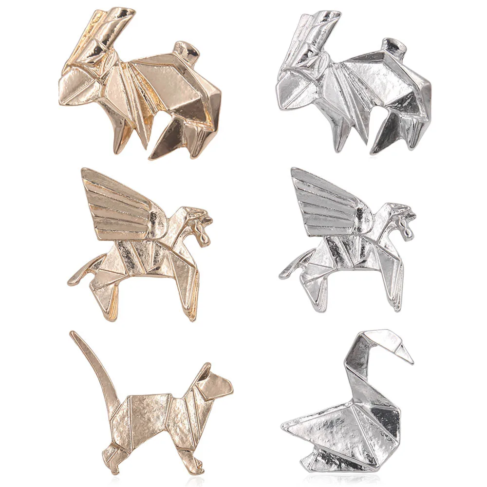 Металлическая брошь в форме птицы Оригами журавль Пегас кролик кошка унисекс на