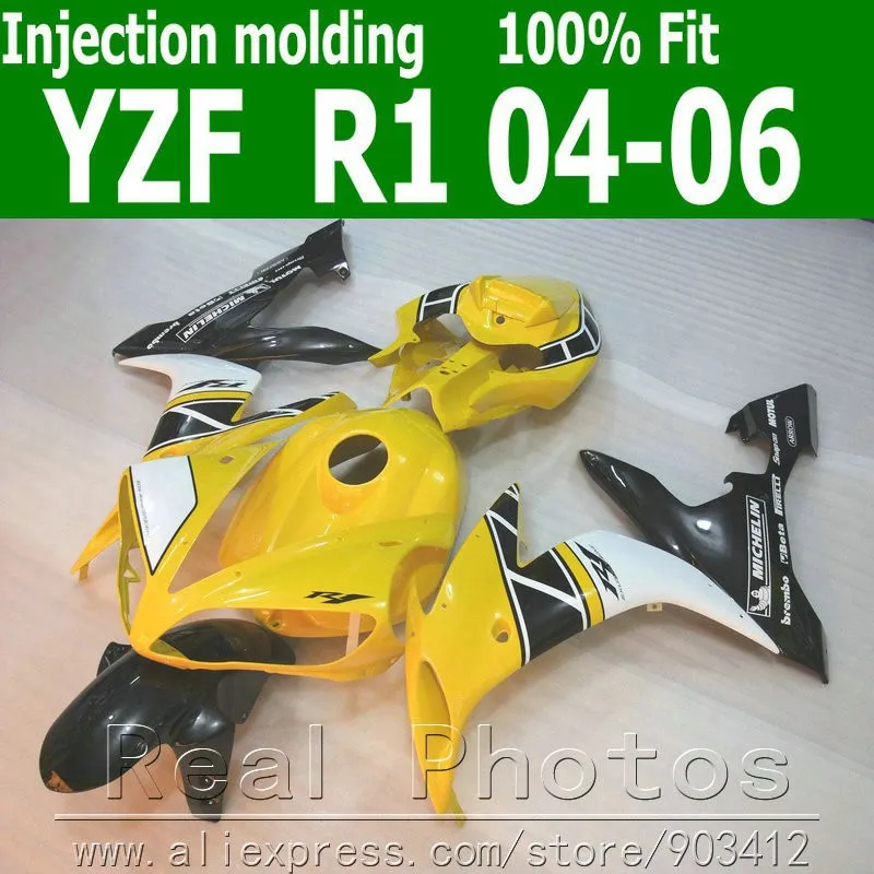 Комплект обтекателей под давлением для YAMAHA R1 комплект 2004 2005 2006 желтый черный