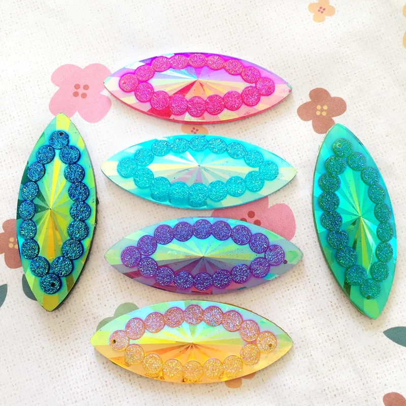 New 50mm*20mm large horse eye plated AB 2 hole resin drill hand sewing women's wear diamond resins button 40pcs/lot-A26*5 | Дом и сад
