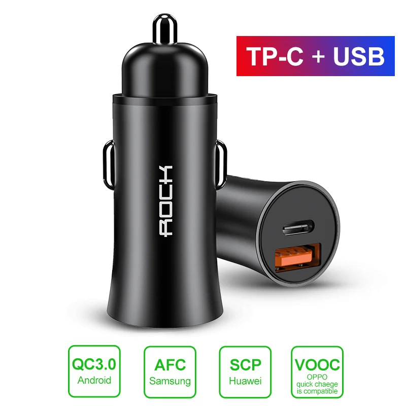 Black 1Type C 1USB 5А мини USB Автомобильное зарядное устройство Quick Charge 4,0 3,0 Для samsung huawei Supercharge SCP 32 Вт 2 порта USB быстрая зарядка зарядное устройство для телефона - Тип штекера: Black 1Type C 1USB