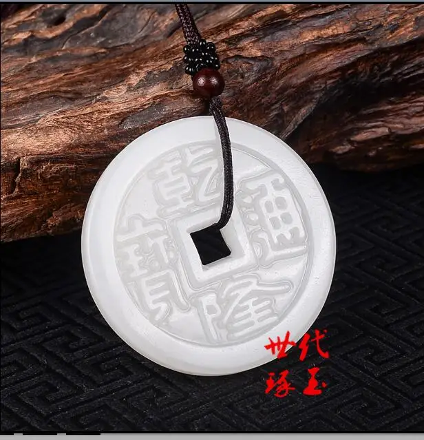 Hetian бронзовое ожерелье с подвеской Baiyu древние деньги Qianlong Tongbao Овечья Толстая