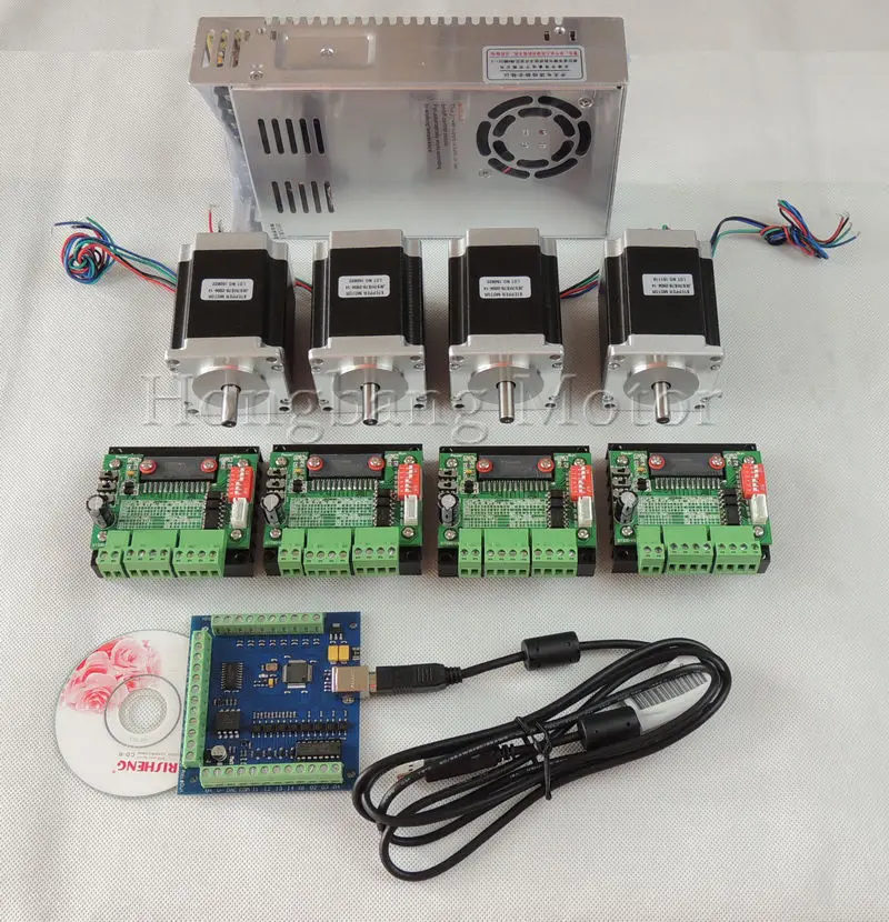 CNC mach3 USB 4 оси комплект, 4 шт. TB6560 шаговый Драйвер+ 4 оси шагового двигателя контроллер карты 100 кГц+ 4 шт. nema23 мотор+ блок питания