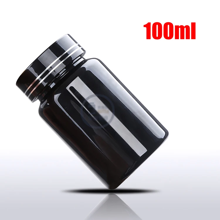 Black Cap Two Lines 20 шт 100 мл ПЭТ толстые черные бутылки для таблеток Металлическая черная крышка, крышки sules бутылки, фармацевтическая пластиковая бутылка - Цвет: Black Cap Two Lines