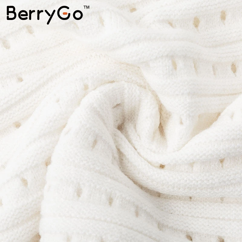 Женский вязаный свитер BerryGo белая водолазка с рукавом летучая мышь повседневные