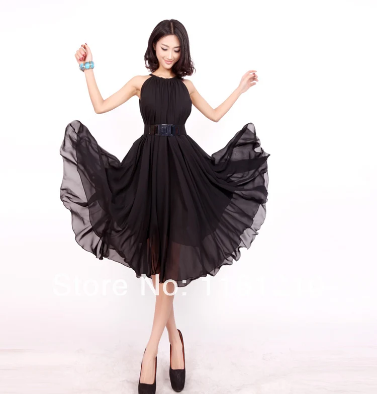 Летнее пляжное платье макси до колен черного цвета для отдыха Пляжное Платье