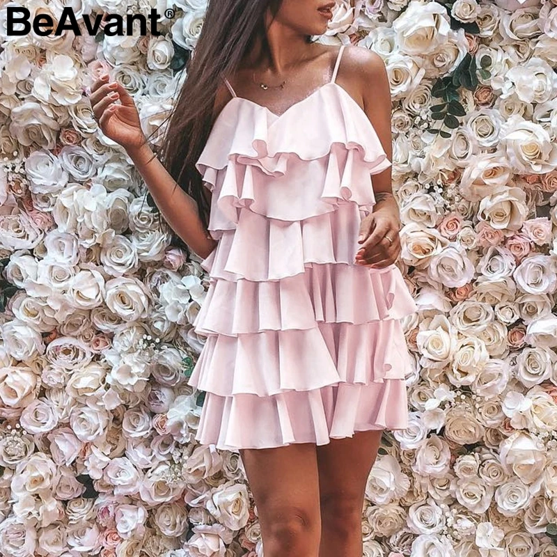 Женское многослойное платье с рюшами BeAvant шифоновое короткое на бретельках
