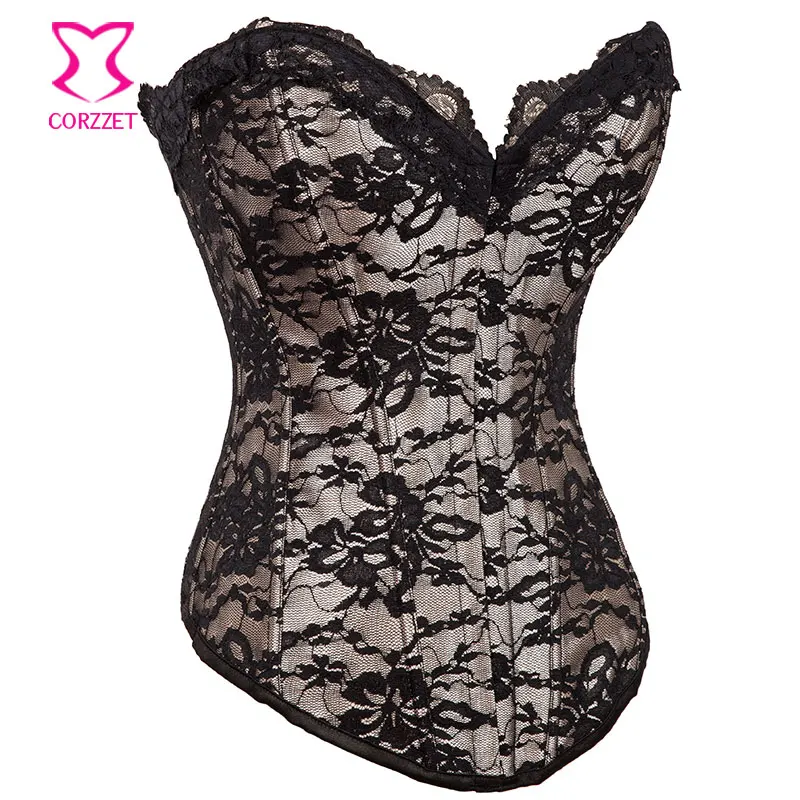 Черный цветочный кружевной многослойный корсет бюстье топы викторианские