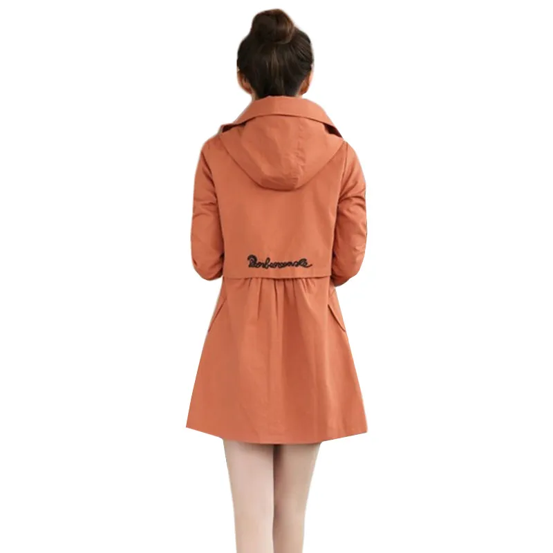 Ветровка женская 2017 Весна Осень пальто средней длины с капюшоном большой размер