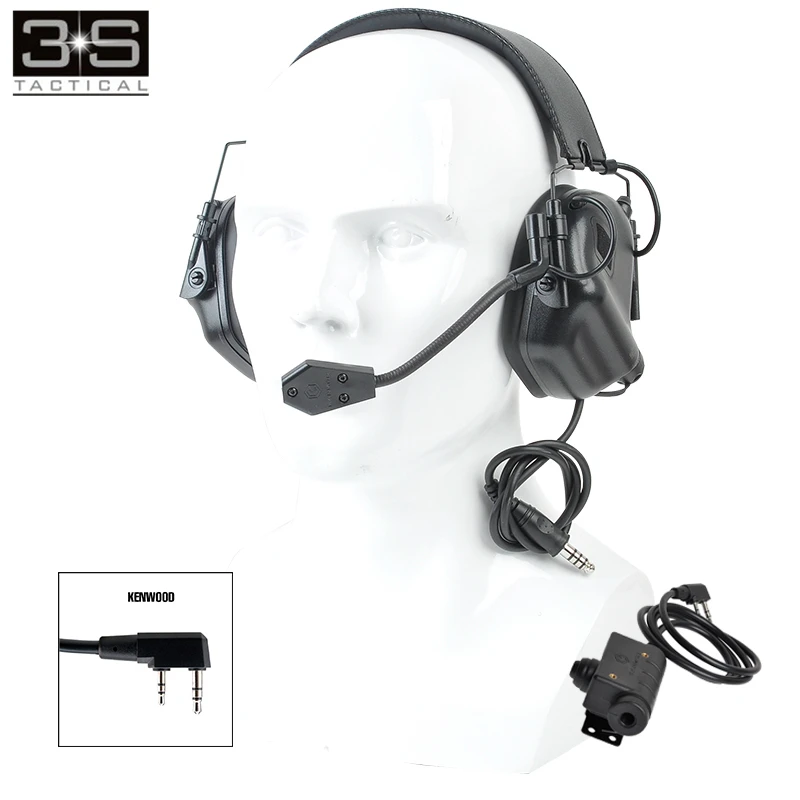 Opsmen earmor пневматический M32 наушники с микрофоном для военная Униформа Airsoft Связь и M51 PTT Kenwoo телефон Motorol 2-полосная версия - Цвет: BK-KEN
