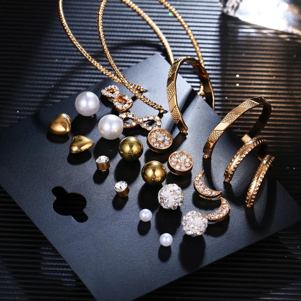 FAMSHIN модные Кристальные бесконечные серьги набор для женщин Bijoux имитация жемчуга