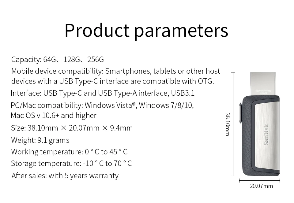 SanDisk Тип-C USB флеш-накопитель USB3.1 Флеш накопитель двойной интерфейс OTG флеш-накопитель 64 gb 128G 256g для андроид мобильный телефон и диск