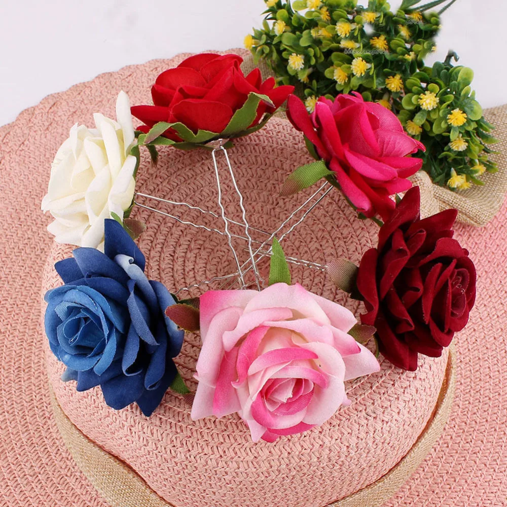 2 pc Imitated Rose Flowers Hair pins Handmade DIY Headdress 8 Colors Accessories for Women Bridal Wedding Jewlery | Украшения и