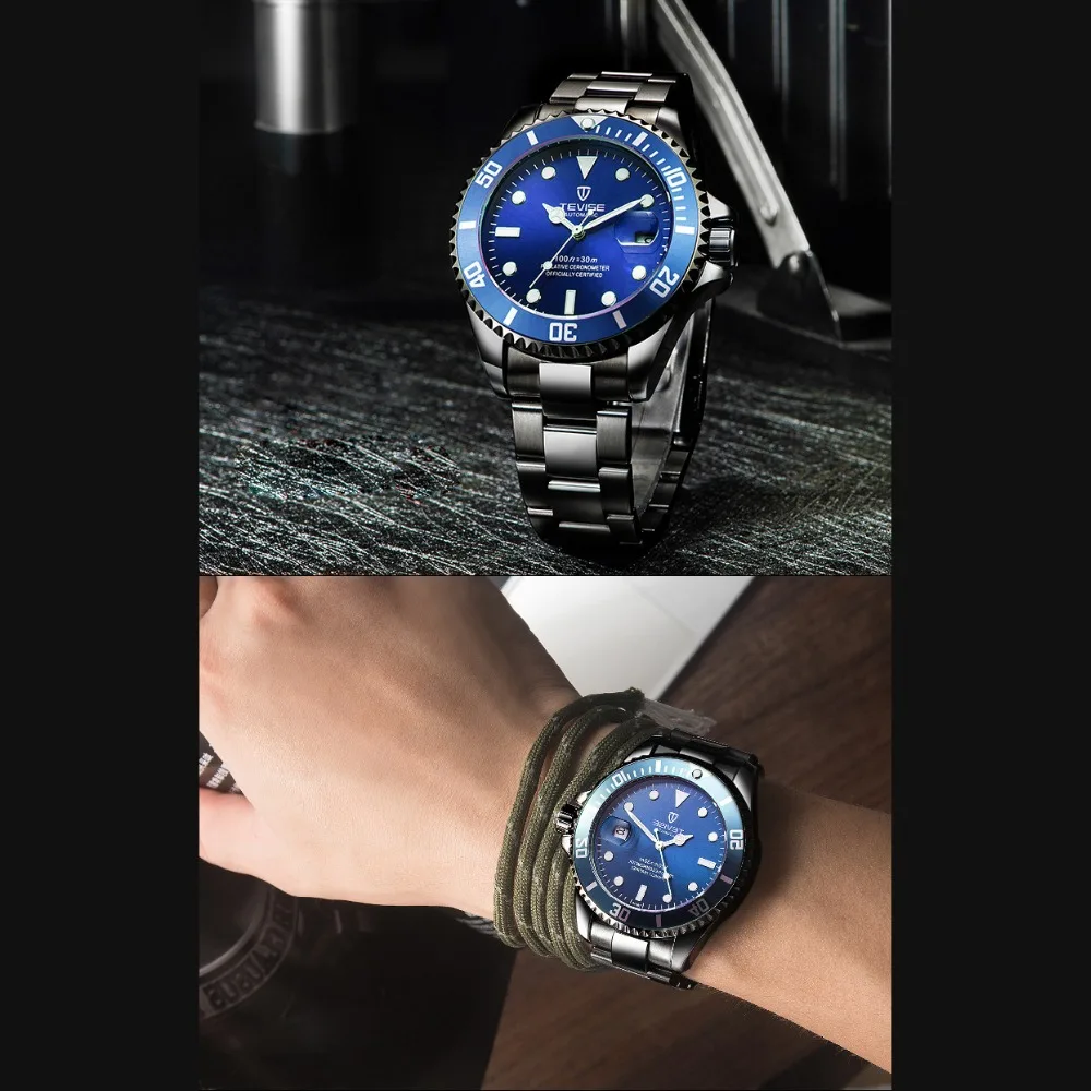 Мужские автоматические механические часы TEVISE с автоматическим датом браслет из