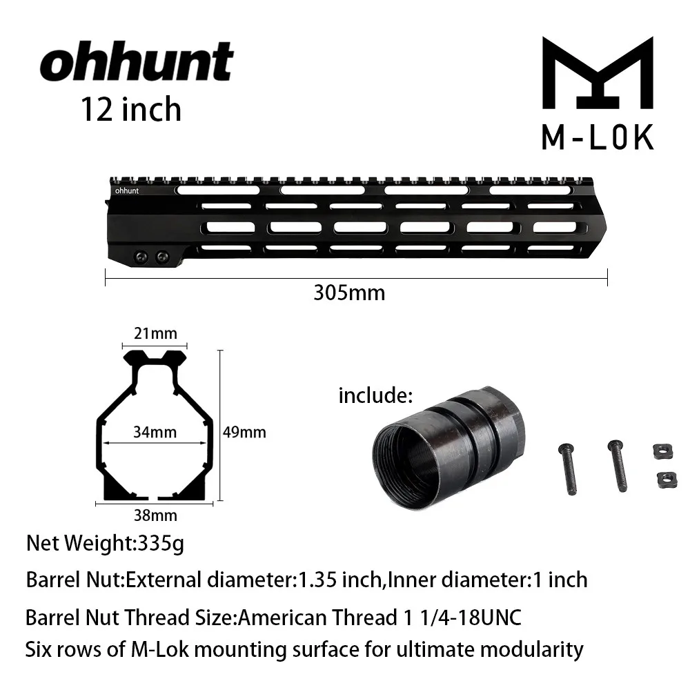 Ohhunt Тактический M-LOK поручень " 9" 1" 12" 13," 15" 1" M LOK поплавок Пикатинни кронштейн со стальной бочковой гайкой - Цвет: 12 Inch