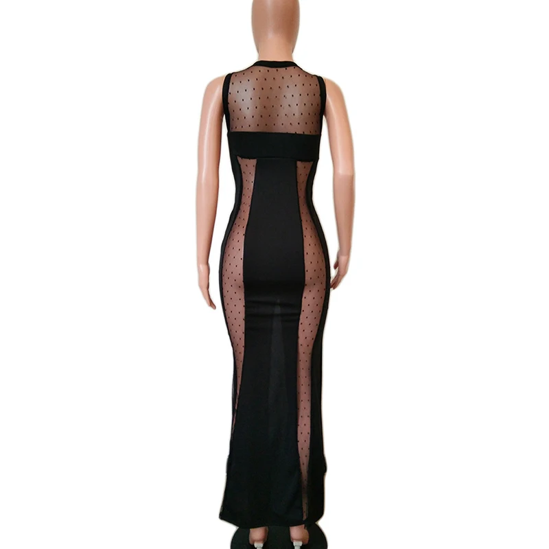 Черный Глубокий V Средства ухода за кожей шеи платье без рукавов Из Сетчатой